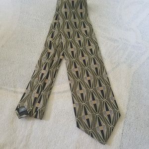 100% Silk Tie Green Blue Silver Oval